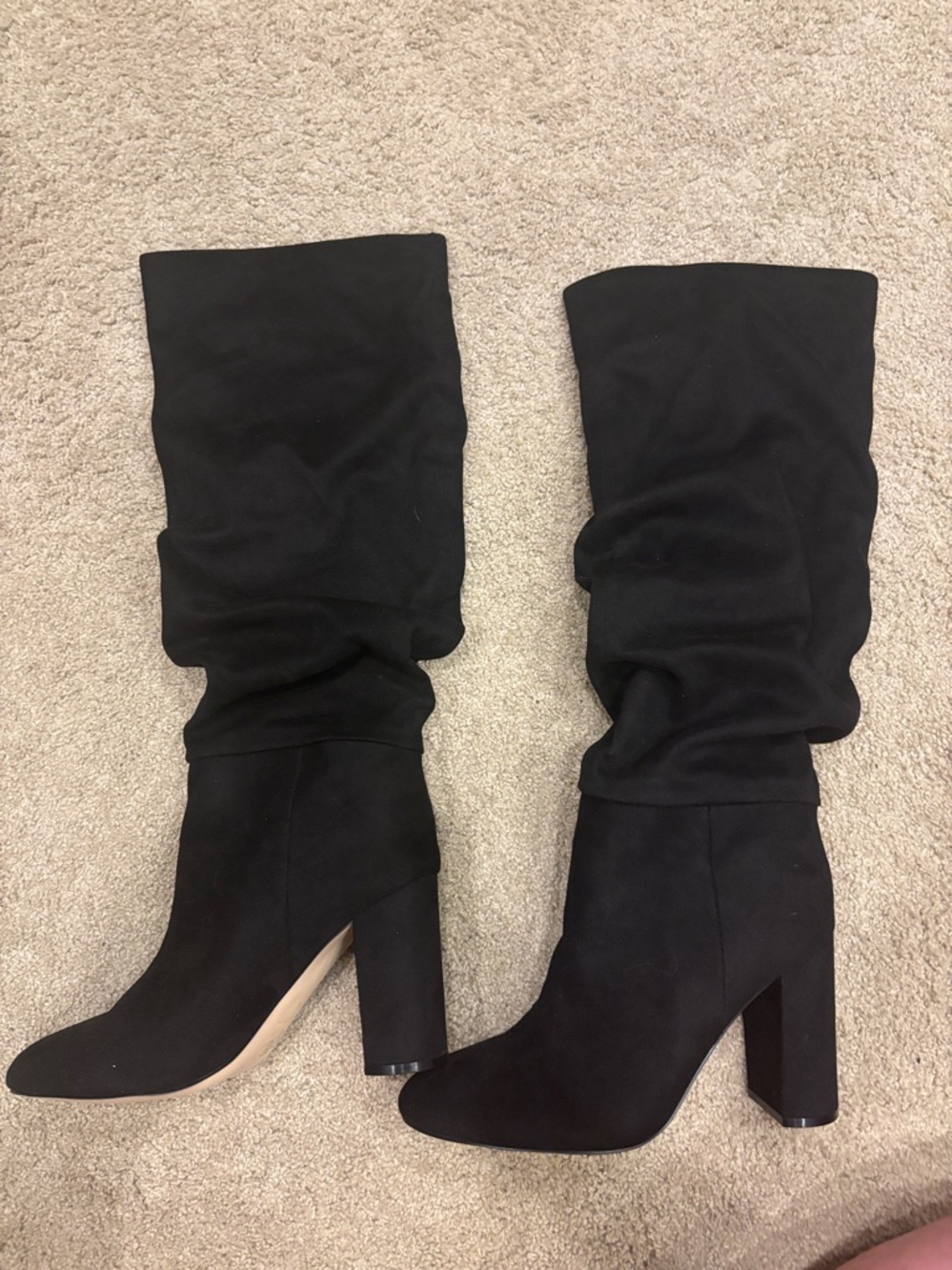 Nine West Black Suede Over-the-Knee Slouch Block Heel Boots